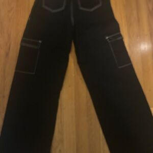 Womens Black jeans with white stitching cargo.